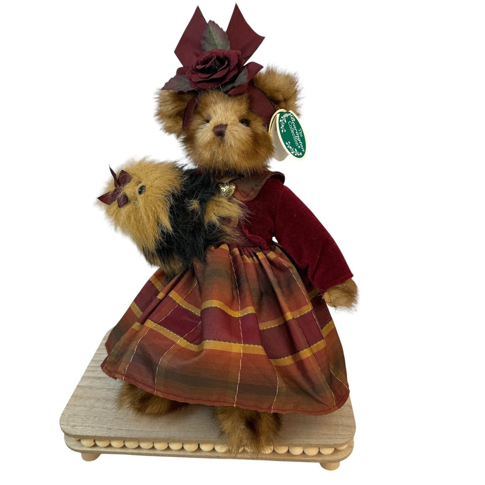 Bearington Bear Collection Teddy Plush 12" w/Yorkie Burgundy Dress Keri & Teri